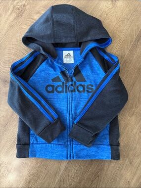 adidas Blue & Black Kids Zip-Up Hoodie with Logo